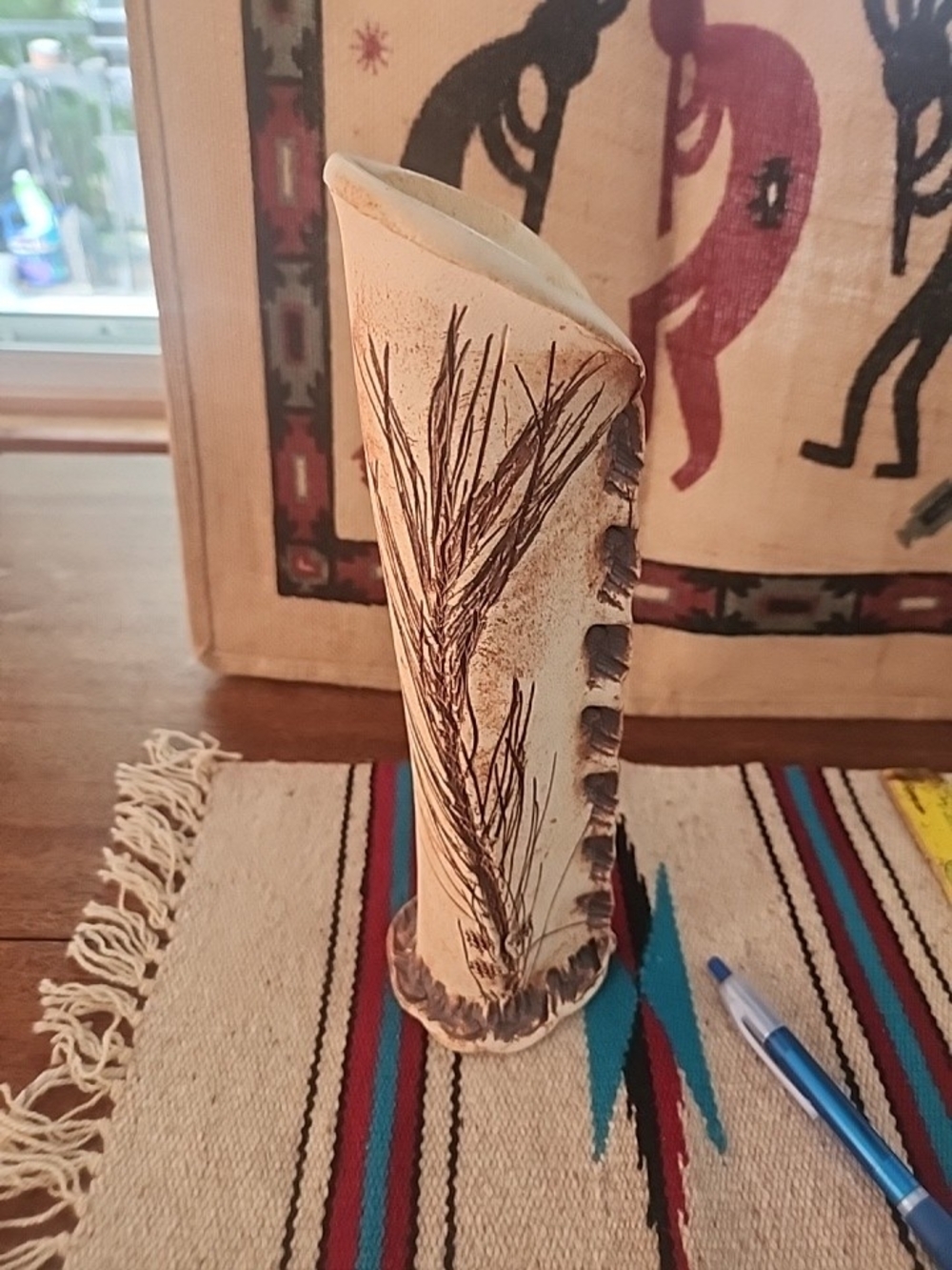 Southwestern Lot Decorative Wool Mat,HandCrafted Vase, &Kokopellia Bulap Bag